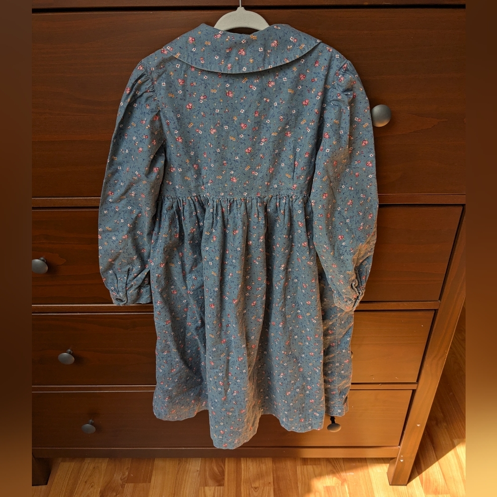 Hand Made Floral Blue Long-Sleeve Dress For Easter Cottage Core - Picture 2 of 6